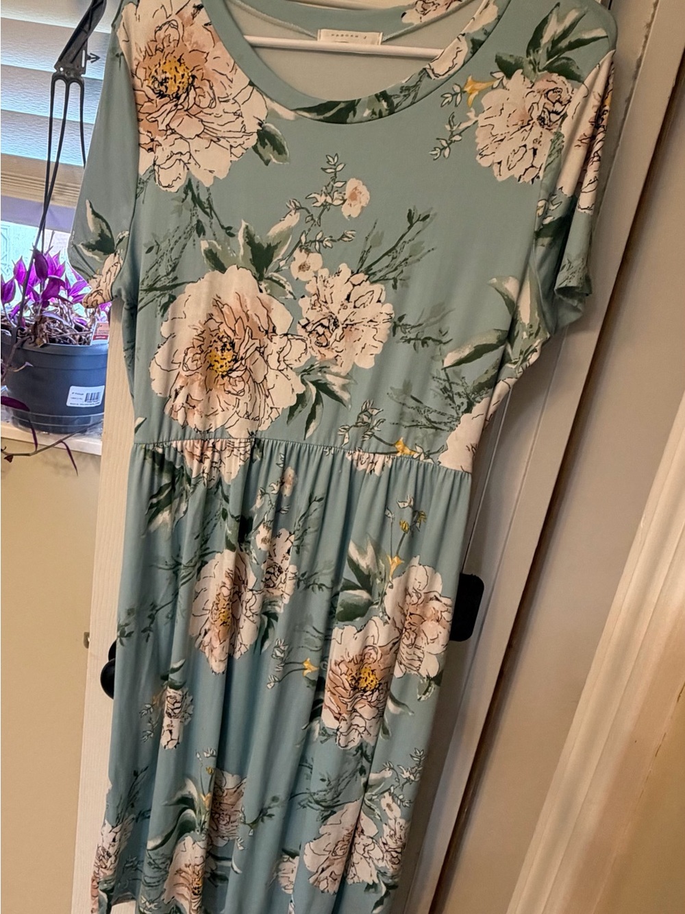 Reborn Sage Green Floral Short Sleeve Dress